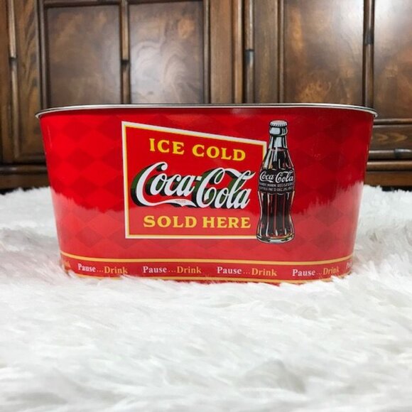 Set of 2 Vintage Coca-Cola Oval Tub + Cylinder Tin w/Knob Lid Set - Picture 4 of 14